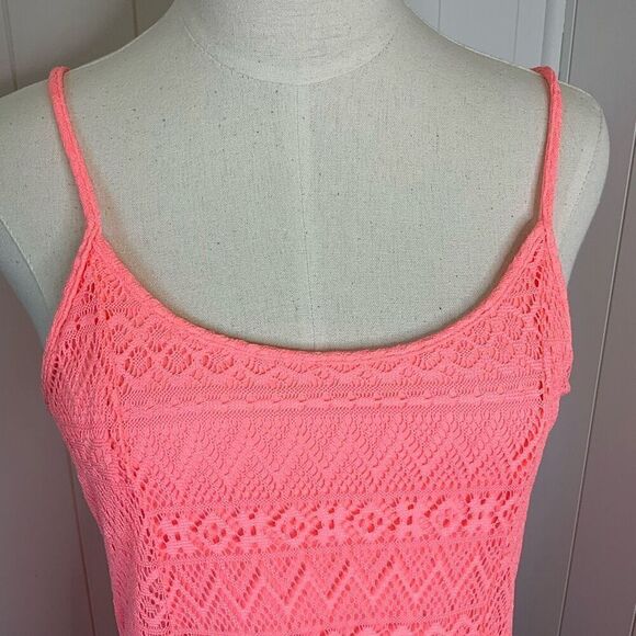 No Comment Womens Size Medium Skaters Mini Dress Coral Lace Overlay Lined - Picture 2 of 16